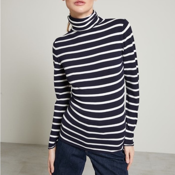Max&Co Label-cut Turtle-neck Long Sleeves Stripes Top Size: Medium Fall / Winter - Picture 3 of 11